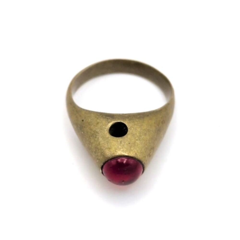 Antique Vintage Stanhope Pinky Ring Gold Tone Red Cabochon Size 4.5 *NO IMAGE*